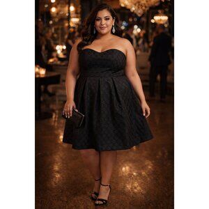 White House Black Market Strapless Black Dot Fit & Flare Dress 14